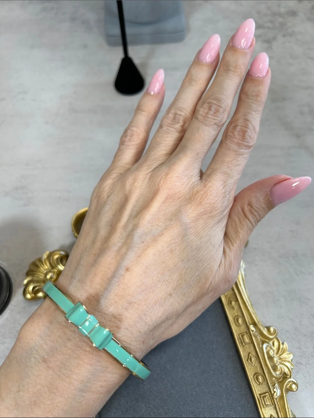kate spade Gold-Tone Mint Enamel Bow Bangle Bracelet